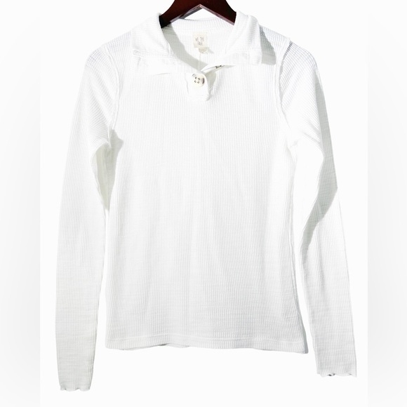 Free People Tops - 𝅺FREE PEOPLE | White Button High Neck Waffle Top